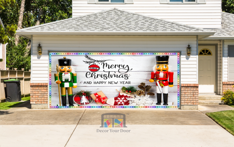 Nutcrackers Merry Christmas and Happy New Year garage door cover led light